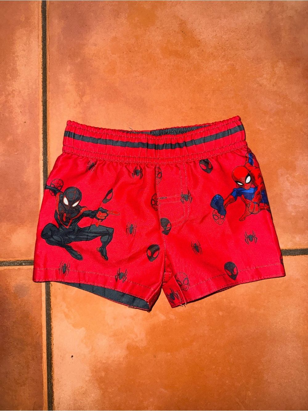 Marvel Spider-Man Red Kids Swim Shorts Trunks 12M Elastic Waistband